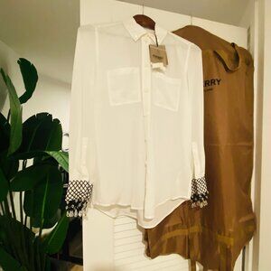 ✨Authentic RUNWAY Burberry Paola Crystal Crepe de Chine Silk Shirt - NWT